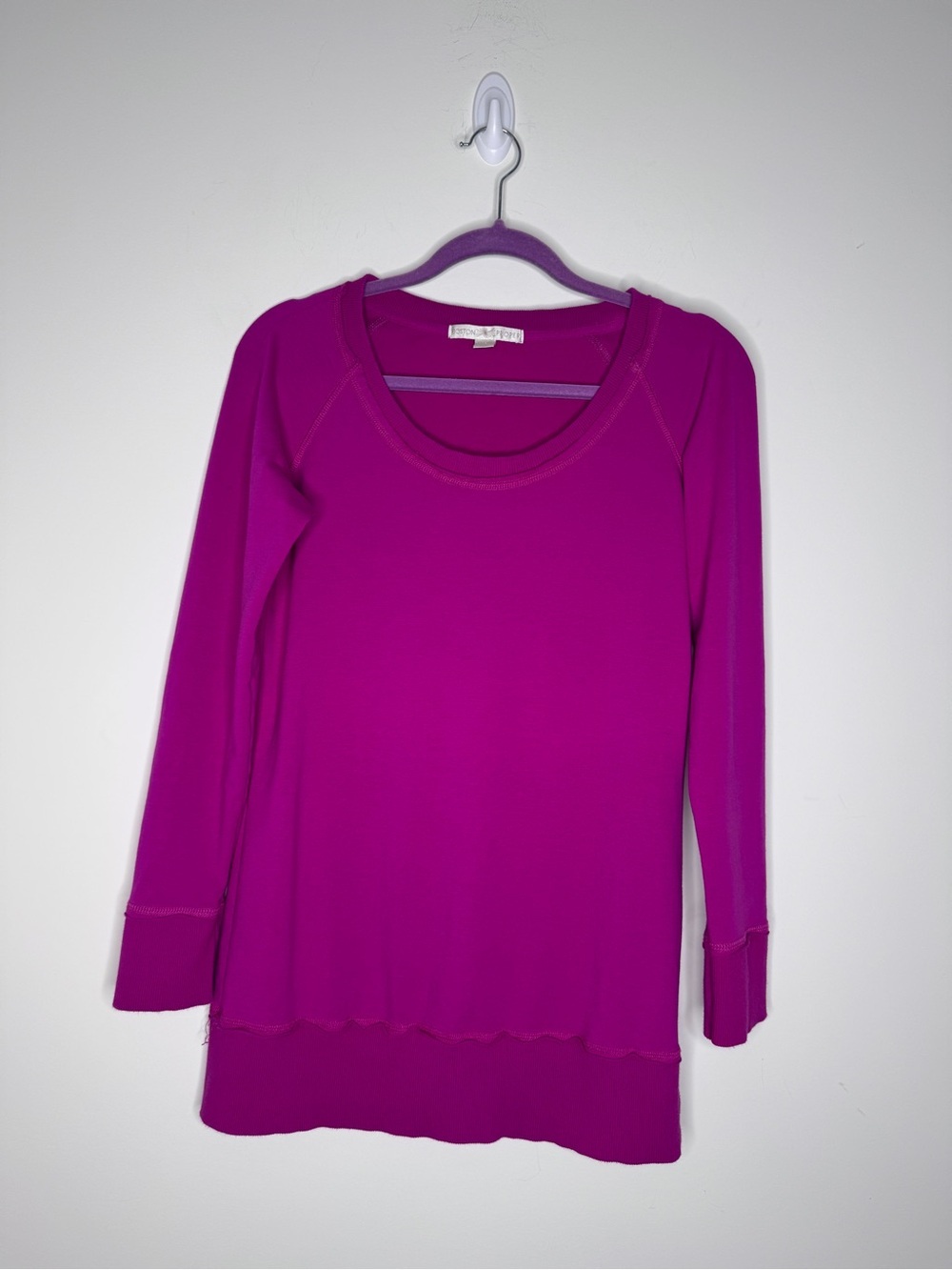 Boston Proper Magenta Fuschia Long-Sleeve Scoop Neck Top